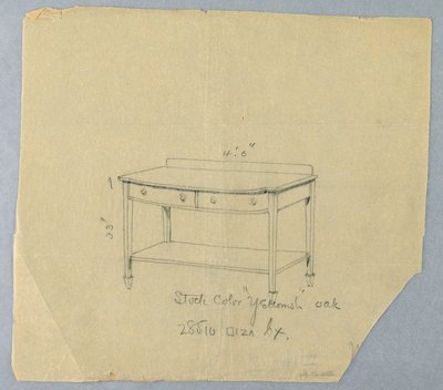 Tekening, Ontwerp voor serveertafel met twee laden en convex front, 1900-05 door Unbekannt