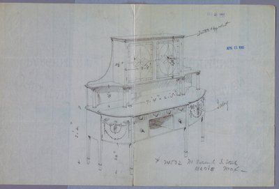Tekening, Ontwerp voor Dressoir met Glazen Deurkast Boven door Unbekannt