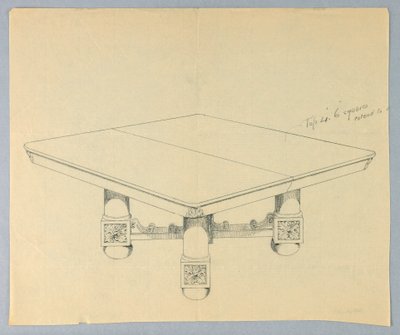 Tekening, Ontwerp voor een Rechthoekige Eettafel op Bolpoten door Unbekannt