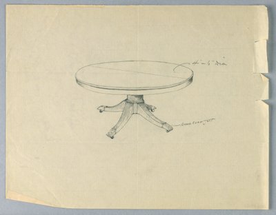 Tekening, Ontwerp voor een Ronde Tafel op Dierenpootvoeten door Unbekannt