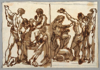 Tekening, Het oordeel van Salomo; Het villen van Marsyas, ca. 1820 door Unbekannt