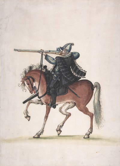 Tekening van een Bereden Arquebusier Soldaat te Paard door Unbekannt
