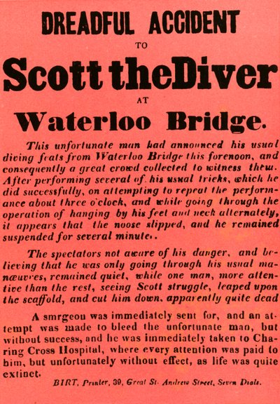 Vreselijk ongeluk van Scott de Duiker bij Waterloo Bridge door Unbekannt