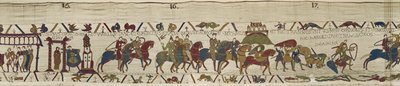 Hertog Willem leidt zijn leger naar Bretagne waar Harold dapper soldaten redt uit het drijfzand, Tapijt van Bayeux door Unbekannt