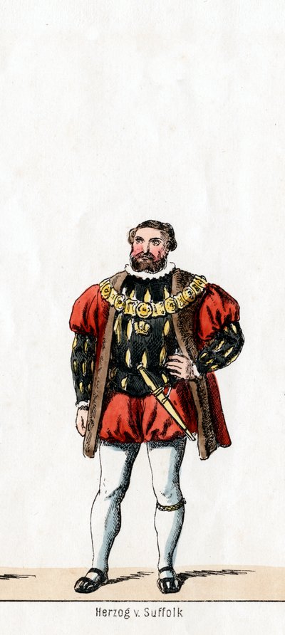 Hertog van Suffolk, kostuumontwerp voor Shakespeares toneelstuk, Henry VIII, 19e eeuw door Unbekannt