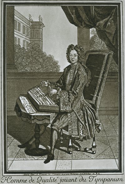 Dulcimer tympanum, Franse gravure uit de zeventiende eeuw, 1948 door Unbekannt