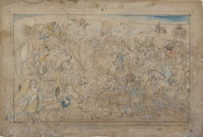 Durga, Kali en vijf Matrikas vechten tegen het Daitya-leger van de demon Shumbha..., ca. 1780 door Unbekannt