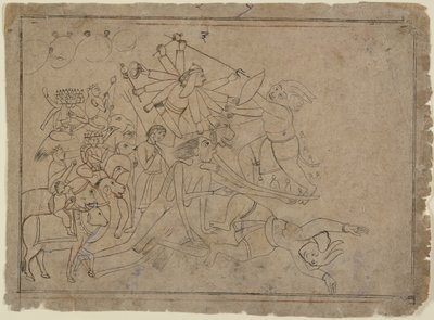 Durga, Kali en de Matrikas vechten tegen de demon Raktabija: Scène uit de Devi Mahatmya, ca. 1780 door Unbekannt