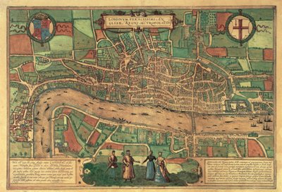 De vroegste gedrukte kaart van Londen, 1574 door Unbekannt