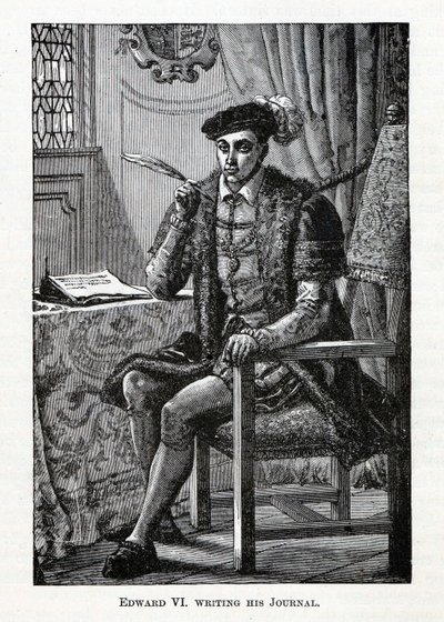 Edward VI schrijft zijn dagboek, 1882 door Unbekannt