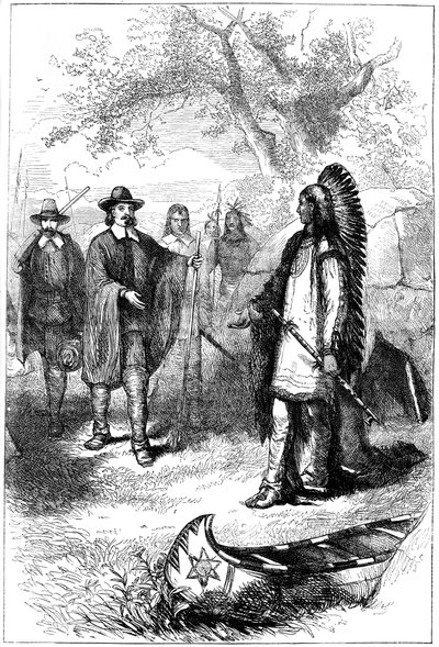 Edward Winslows bezoek aan Massasoit, 17e eeuw ca. 1880 door Unbekannt