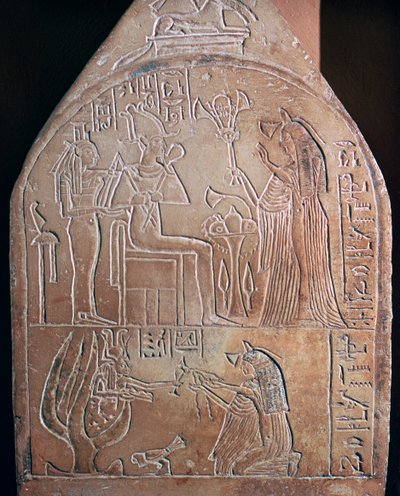 Egyptisch detail van de grafstèle van een zanger in de tempel van Amon door Unbekannt