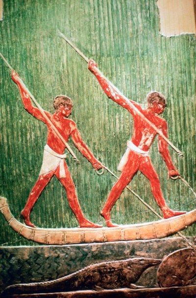 Egyptisch geschilderd reliëf van een nijlpaardjacht door Unbekannt