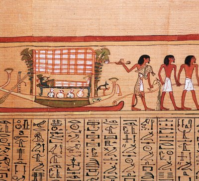 Egyptische papyrus die het brengen van de mummie naar de necropolis toont, 13e eeuw v.Chr. door Unbekannt