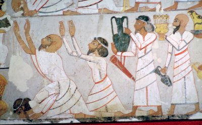 Egyptische muurschildering die de presentatie van eerbetoon door Semitische gezanten toont door Unbekannt