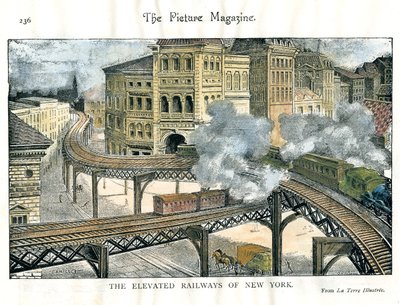 Verhoogde spoorweg in New York, uit The Picture Magazine, 19e eeuw door Unbekannt