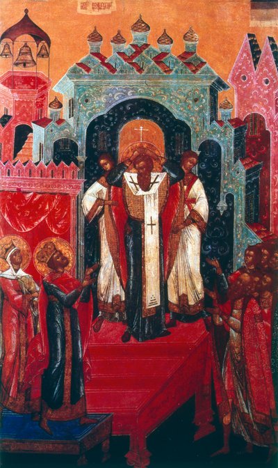 Verheffing van het Kruis tijdens een Russisch-orthodoxe dienst, 19e eeuw door Unbekannt