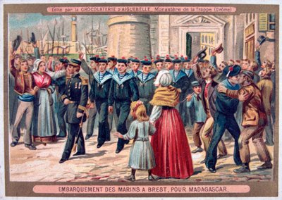 Inscheping van de mariniers in Brest voor Madagaskar, 1883 door Unbekannt