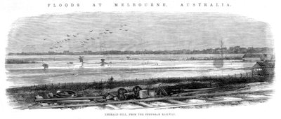 Emerald Hill, vanaf de voorstedelijke spoorweg - Overstromingen in Melbourne, Australië, 1864 door Unbekannt