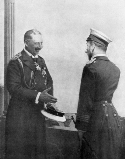 Keizer Wilhelm II van Duitsland begroet Tsaar Nicolaas II van Rusland voor de Eerste Wereldoorlog door Unbekannt