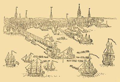 Engelse Oorlogsschepen in Boston Waar Het Thee-Feest Plaatsvond door Unbekannt