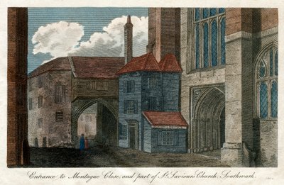 Ingang naar Montague Close, en deel van St Saviours Church, Southwark, Londen door Unbekannt