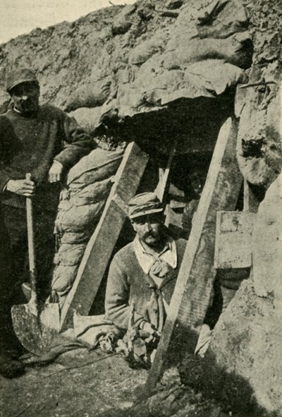 Ingang naar een sap langs het Franse front, Eerste Wereldoorlog, 1915, ca. 1920 door Unbekannt