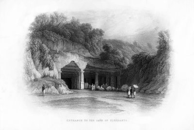 Ingang van de Elephanta Grotten, Bombay, India, 19e eeuw door Unbekannt