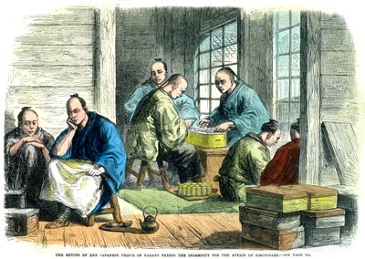 Gezanten van de Japanse prins van Nagato betalen de schadevergoeding voor de affaire van Simonosaki, 1865 door Unbekannt