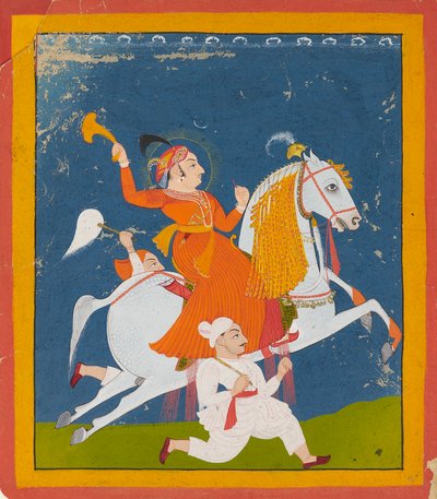 Ruiterportret van Maharana Bhim Singh van Mewar, ca. 1785 door Unbekannt