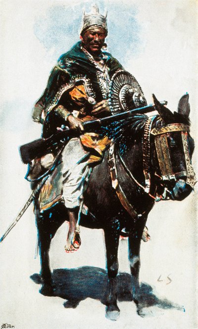 Ethiopische Oorlog: portret van Menelik II (1844-1913), keizer (negus) van Ethiopië (1889-1913) 20e eeuw gekleurde foto door Unbekannt