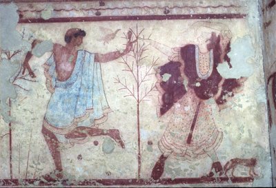 Etruskisch, Triclinio Graf, Banketscène, 470 v.Chr. Tarquinia, Italië. door Unbekannt