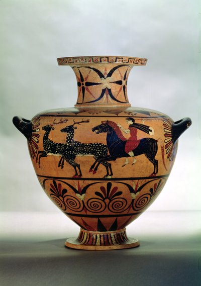 Etruskisch-Ionische zwartfigurige hydria met een jachtscène, uit Cerveteri, ca.540-530 v.Chr. door Unbekannt