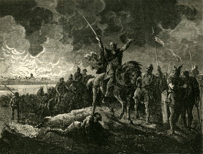 Eudes, hertog van Aquitanië, vluchtend uit Bordeaux, in brand gestoken door de Saracenen, 732AD, 1890 door Unbekannt