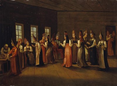 Vooravond van het huwelijk in een Koopmanshuis, eerste kwart van de 19e eeuw door Unbekannt