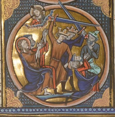 Executie van Joden. Miniatuur uit Emblèmes bibliques, ca 1220-1230 door Unbekannt