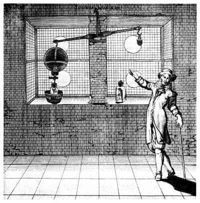 Experiment ontworpen om te laten zien dat lucht gewicht heeft, 1672 door Unbekannt