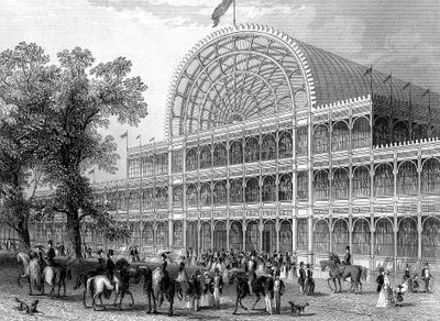 Exterieur van het noordelijke transept van het Crystal Palace, Londen, gebouwd voor de Grote Tentoonstelling, 1851 door Unbekannt