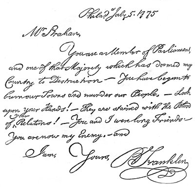 Facsimile van een brief van Benjamin Franklin aan Mr. Strahan door Unbekannt