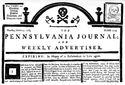 Facsimile van de Pennsylvania Journal over de Stamp Act, 1765 c1880 door Unbekannt