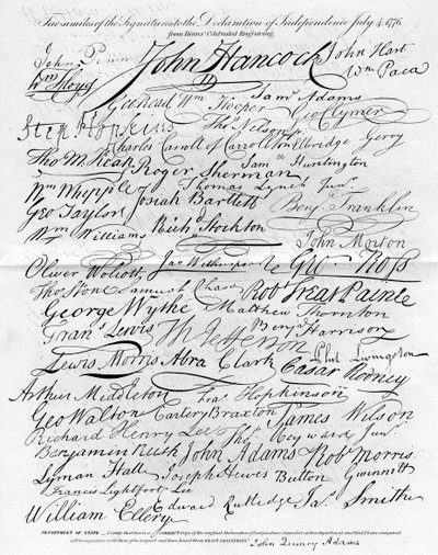 Facsimile van de Handtekeningen onder de Onafhankelijkheidsverklaring, 4 juli 1776 door Unbekannt