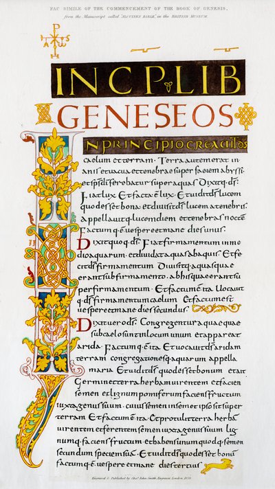 Facsimile van het begin van het Boek Genesis, 1840 door Unbekannt