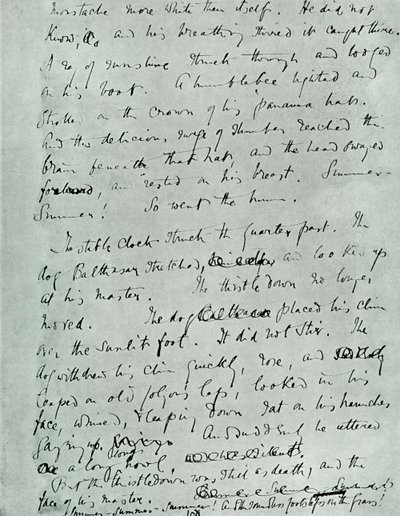 Facsimile pagina van MS voor Indian Summer of a Forsyte, door John Galsworthy, 1918, 1928 door Unbekannt
