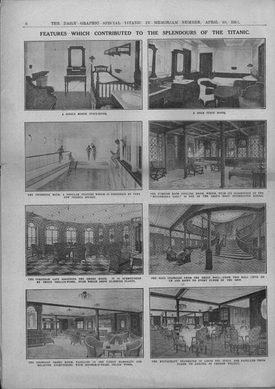 Kenmerken die bijdroegen aan de pracht van de Titanic, 20 april 1912 door Unbekannt