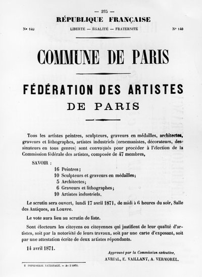 Federatie van Kunstenaars, van Franse Politieke Posters van de Parijse Commune door Unbekannt