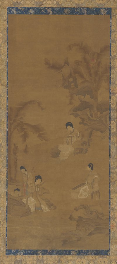 Vrouwelijke muzikanten in een tuin onder bananenpalmen, Ming-dynastie, 1368-1644 door Unbekannt