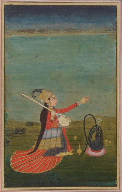 Vrouwelijke artiest met tanpura door Unbekannt