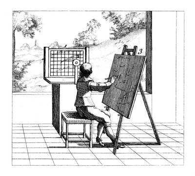 Figuur die perspectieftekenen oefent, 1639 door Unbekannt