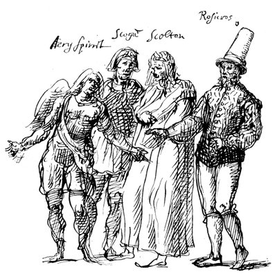 Figuren ontworpen door Inigo Jones voor het masker van The Fortune Isles door Unbekannt