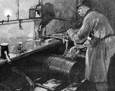 Bier vaten vullen in een Amerikaanse brouwerij door Unbekannt